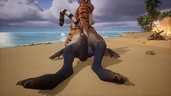 Jouer Un homme lézard baise un tigre et éjacule sur elle - faune