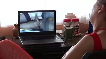 Play I love masturbating watching huge cocks on tv and laptop while stepson records me and jerks off